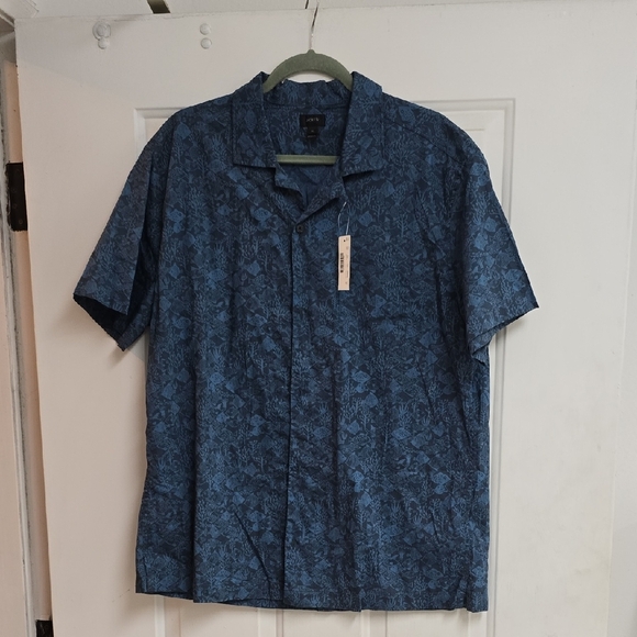 Short-sleeve stretch slub cotton shirt in print - Picture 1 of 7